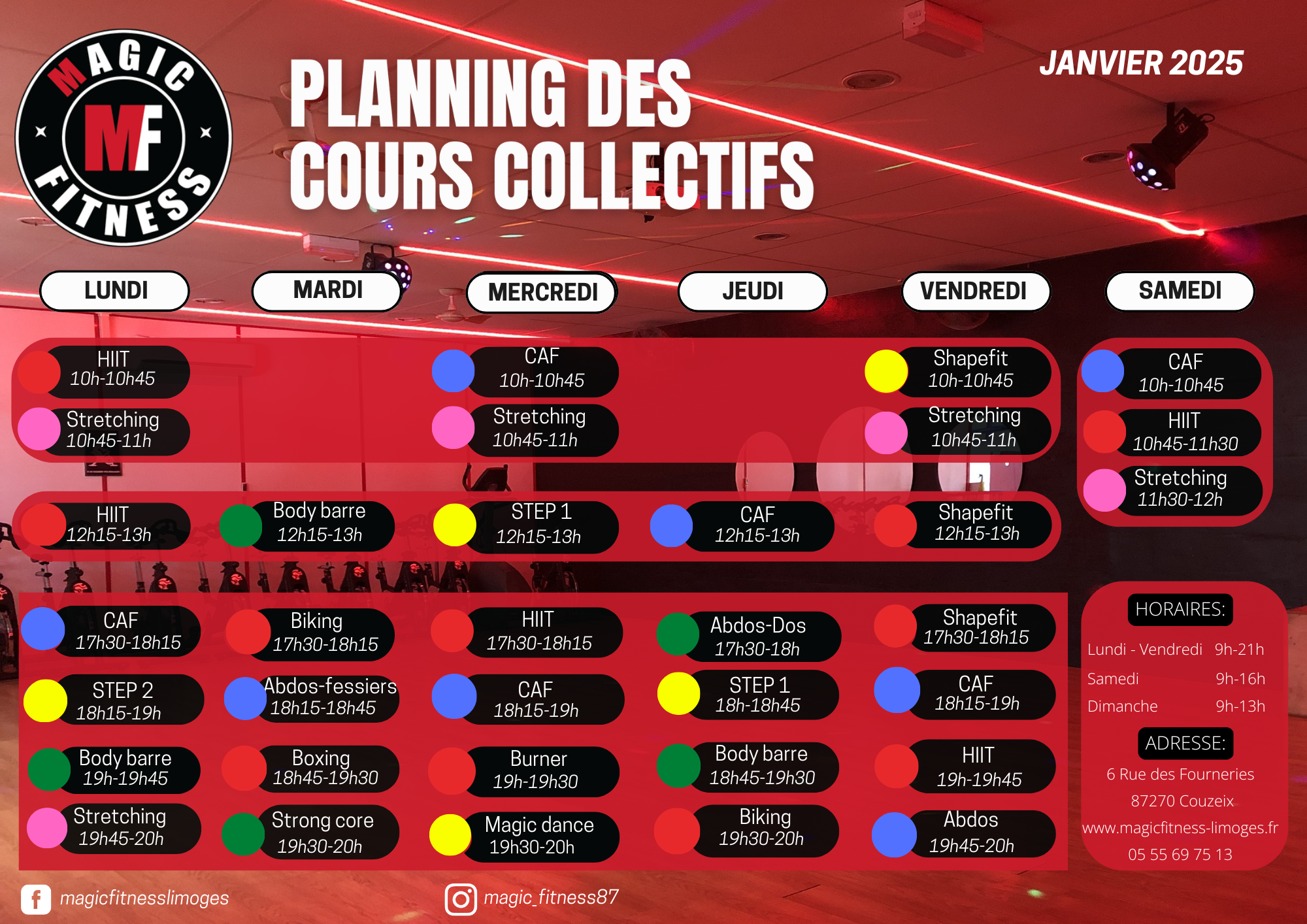 Planning des cours collectifs Janvier 2025